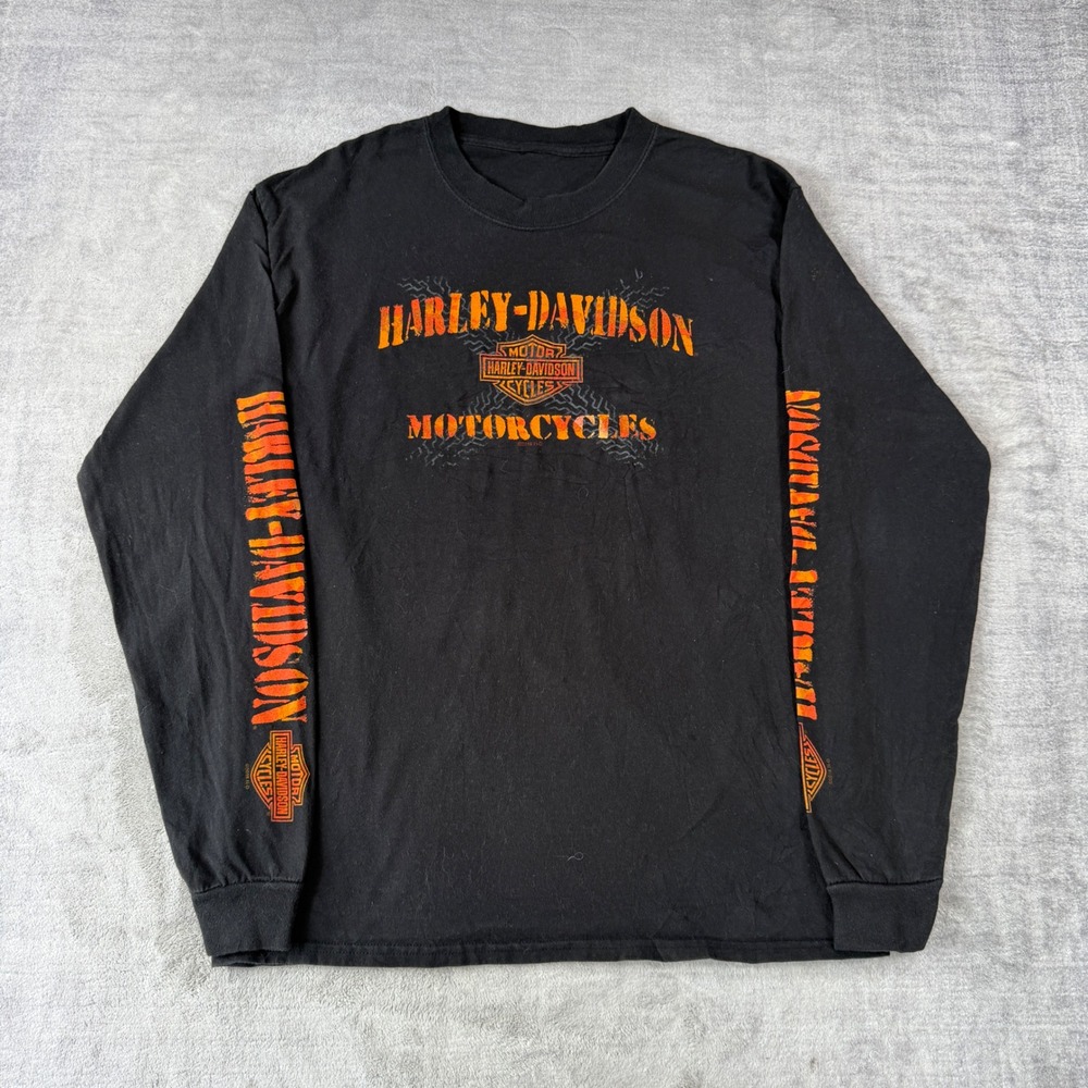 Harley Davidson Shirt Mens Large Black Long Sleeve Graphic Jims Mendon Biker